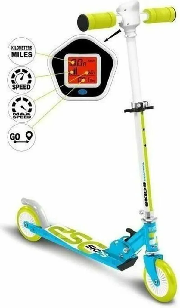 Trottinette Bleu avec Roues Lumineuses LED et Structure Légère en Aluminium