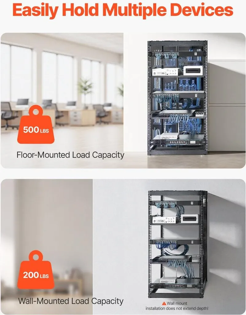 Rack ouvert 20U robuste profondeur 58,5cm avec étagères ventilées