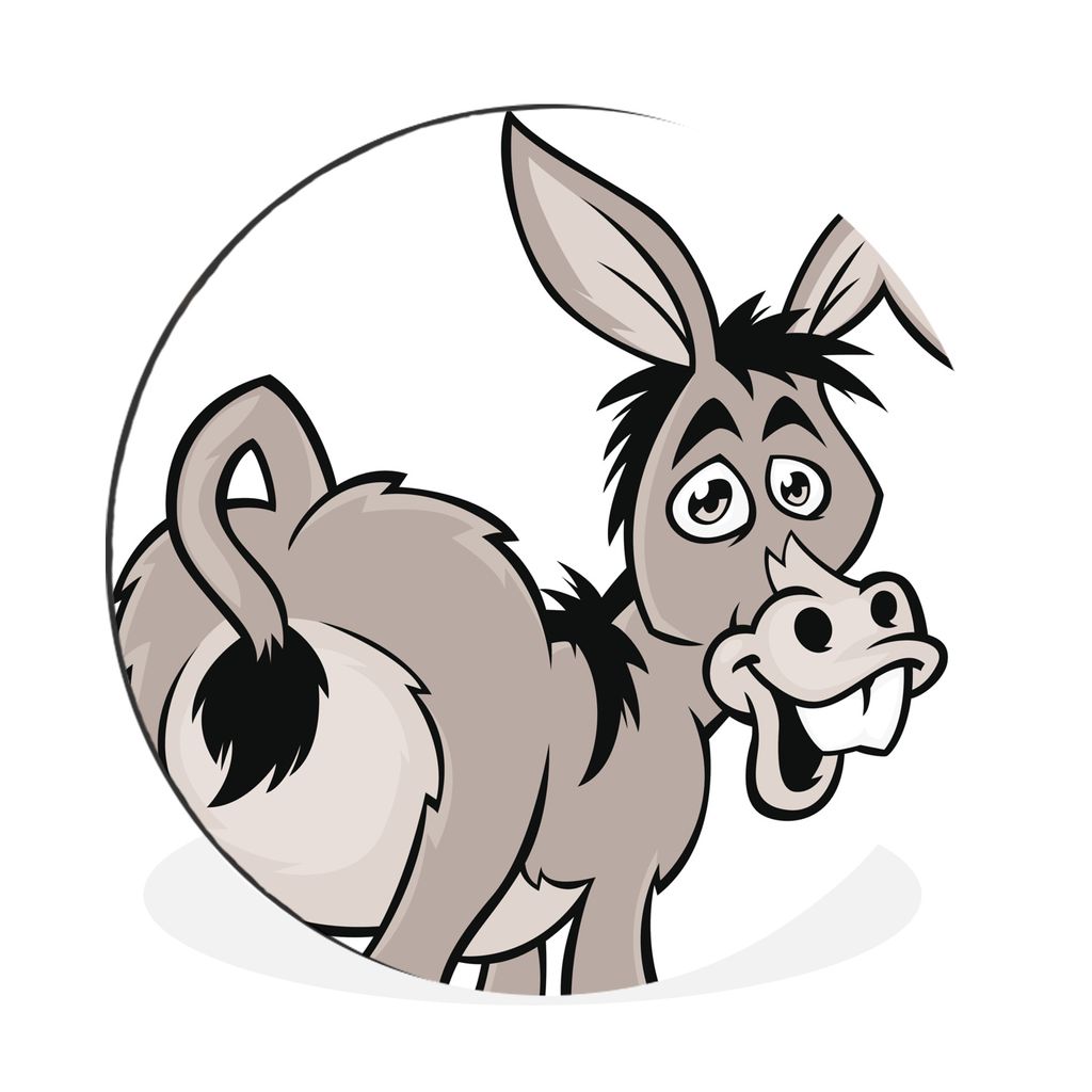 MuchoWow Aluminium Wandkreis Cartoon-Illustration eines Esels Ø 90 cm Wanddeko Modern Wohnzimmer - Mauerkreis - Wandbilder - Runde Bild - Bild a...