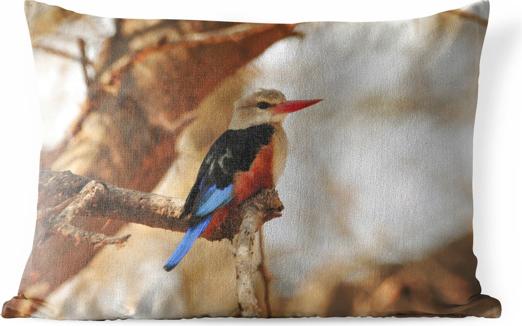 MuchoWow Outdoor Kissen - Graukopf-Eisvogel im Schatten eines Baumes - 60x40 cm - Wetterfest - Lounge Kissen - Zierkissen - Kissen für Innenräume