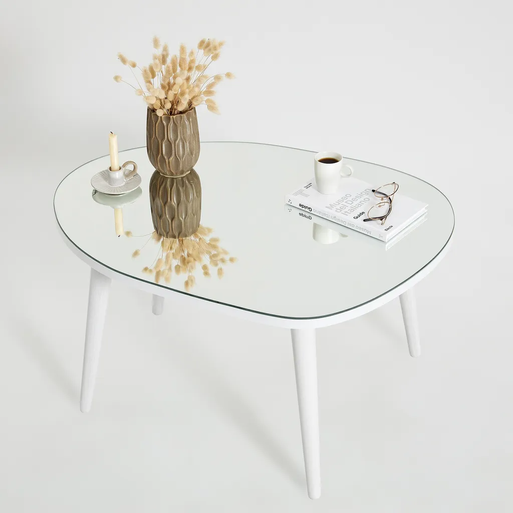 Table basse rectangulaire en verre blanc Gusto pour salon moderne pur