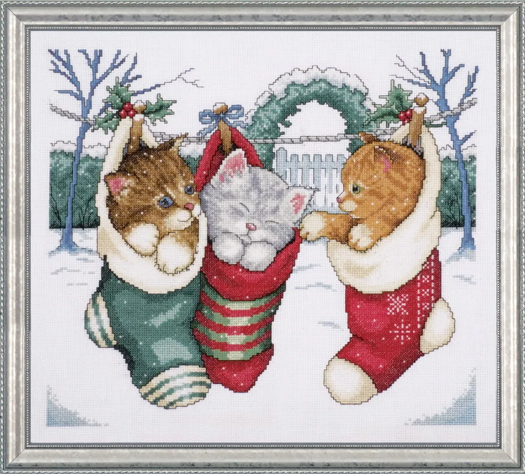 Set Ricamo Design Works Cosy Kittens | Punto Croce 30x36 cm Completo