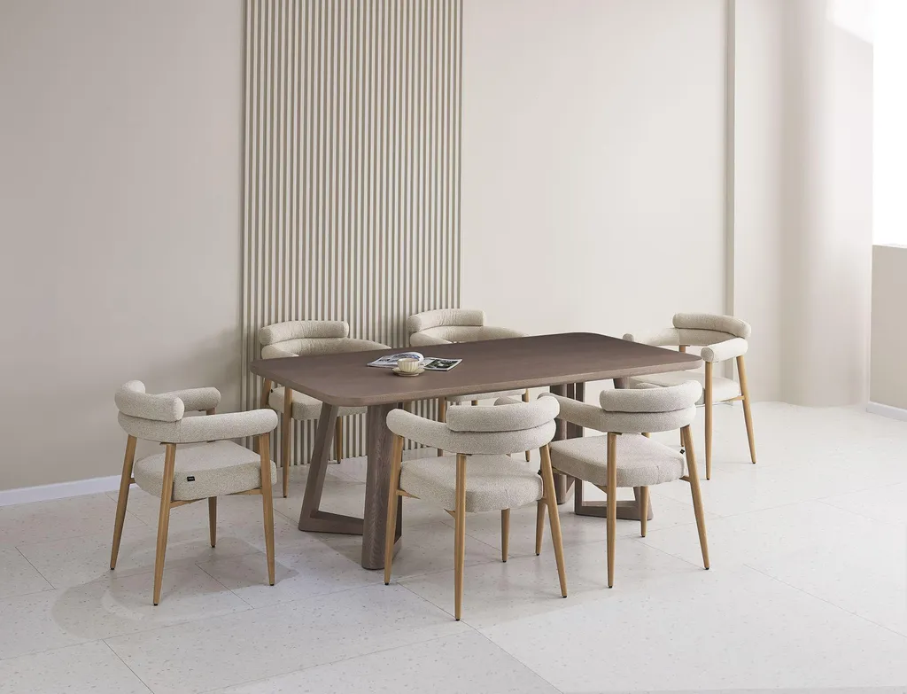 Chaise salle à manger Selsey Pragess bouclé beige et chêne naturel - 7