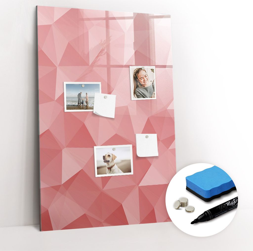 Magnetische Wandtafel - Schwarzer Marker + Schwamm + Magnete - 60 x 90 cm - Dreiecksabstraktion