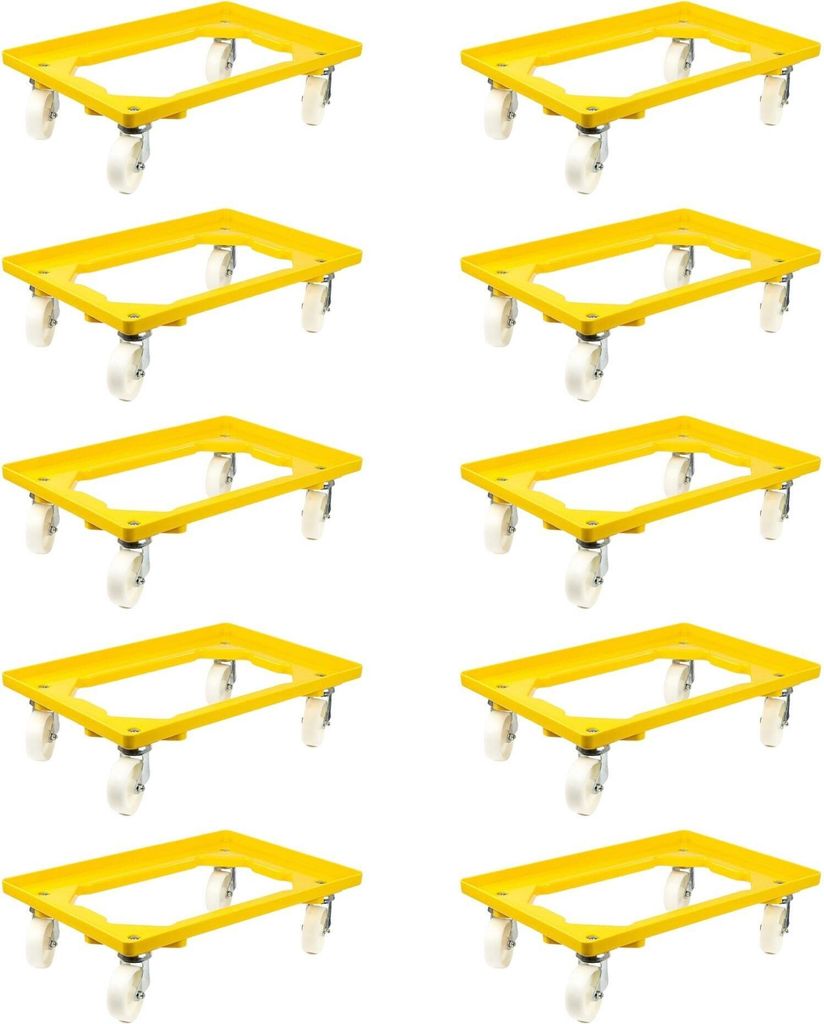 SparSet 10x Transportroller für Euroboxen 60x40cm mit Kunststoffräder gelb | Offenes Deck | 2 Lenkrollen & 2 Bockrollen | Traglast 300kg | Kisten...