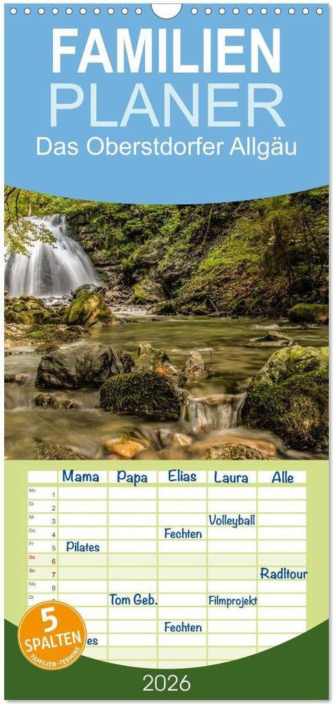 Familienplaner 2026 - Das Oberstdorfer Allgäu mit 5 Spalten (Wandkalender, 21 x 45 cm) CALVENDO