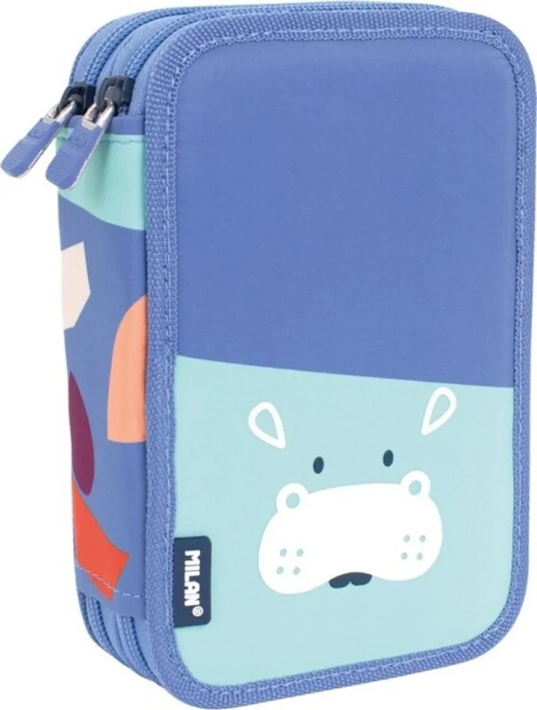 Trousse de coloriage 2 niveaux FUN ANIMALS bleue pour l'école primaire