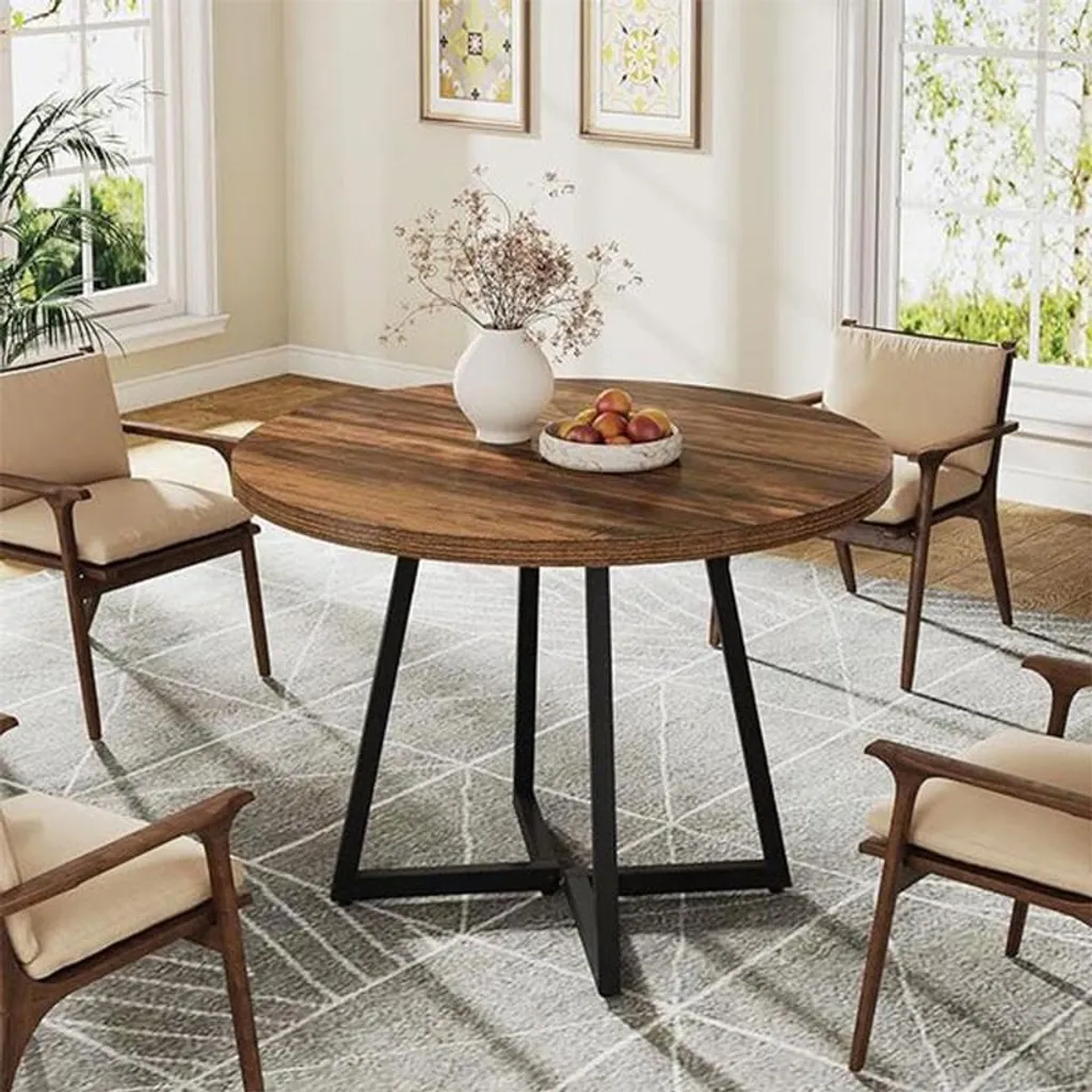 Table bistrot 84x84 cm robuste plateau marron et structure en acier - 4