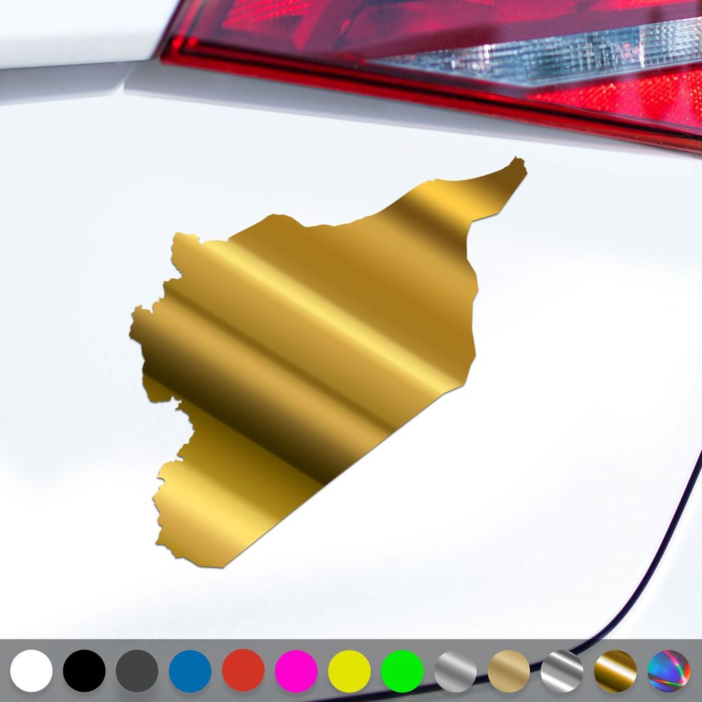 PantherPixel Syrien Aufkleber Umriss Karte Kontur Syria Sticker Auto Geschenkidee Farbe Chrom-Gold