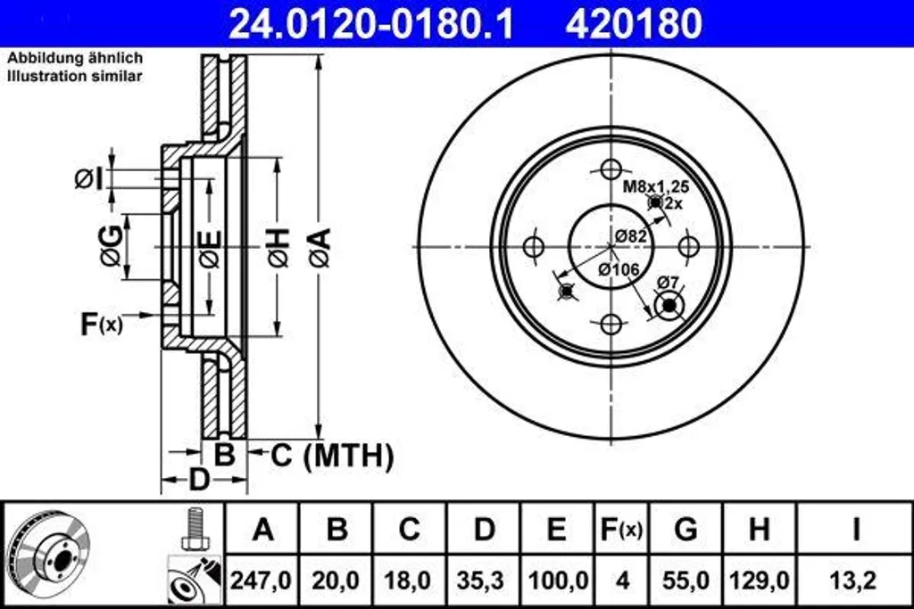 Disque de frein pour révision Toyota Aygo et Peugeot 108 ATE 24.0120-0180.1