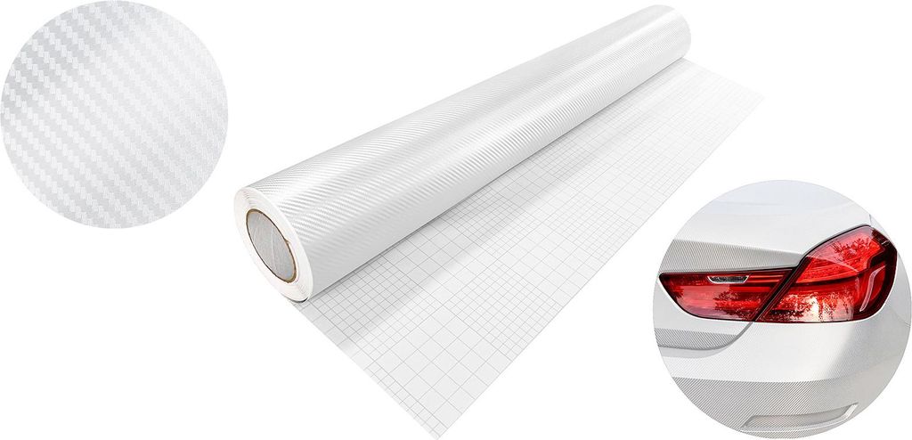 Carbon Folie 100x1000 cm - Carbon 3D Weiß - Carbonfolie matt mit Luftkanal-Kleber und UV-Schutz - Selbstklebend Autofolie für Innen und Außen - ...