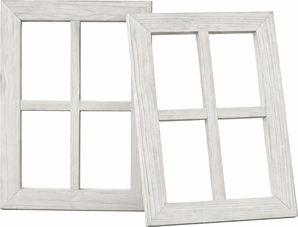 Cadres Fenêtres Décoratifs en Bois Naturel Ajouré, Set de 2 Éléments