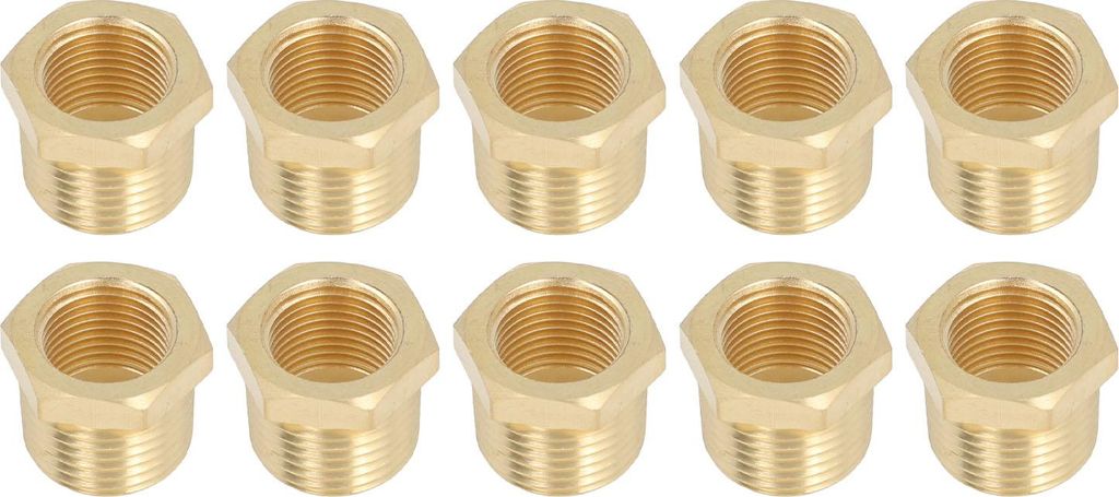 10 Stück Messing-Gewinderohrverschraubungen 1/2 NPT Außengewinde x 3/8 NPT Innengewinde Adapter Sechskantbuchse für Wasser, öl und Erdgas