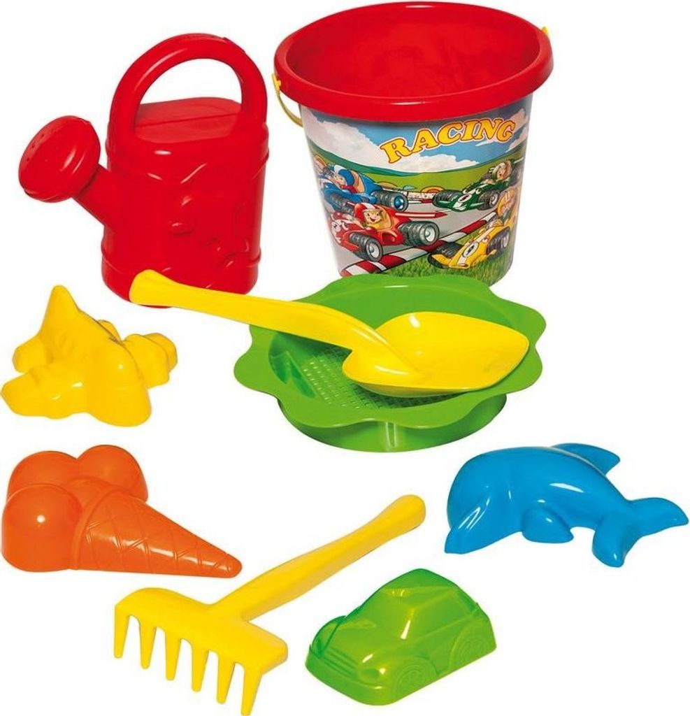 Sandspielzeug Set Schaufel Rechen Eimer Förmchen Sieb Gießkanne IML Kinder Eimergarnitur 9-tlg.