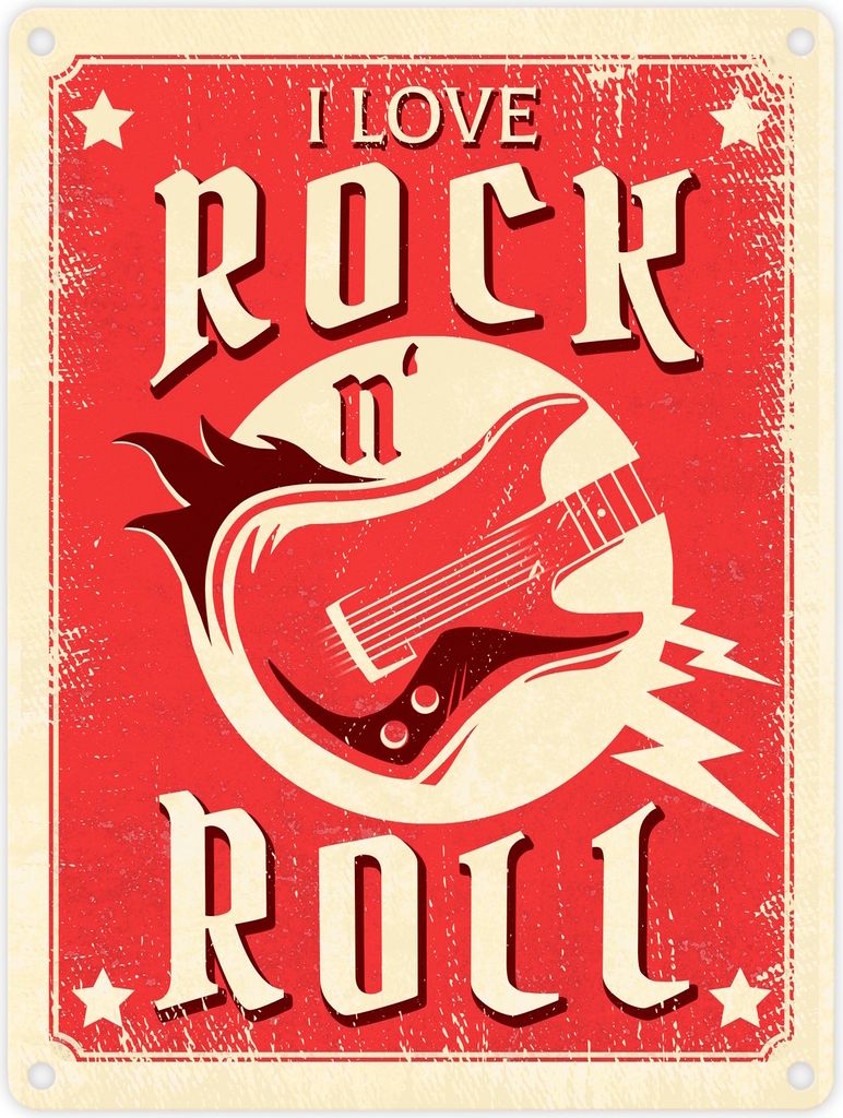 I Love Rock 'n' Roll Metallschild in 15x20 cm mit Gitarre