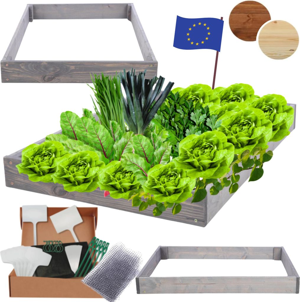 MODO24 Hochbeet Holz, Pflanzkasten, Massivholz, Kiefer, Kräuterbeet, Blumenkasten, Garten, Terrasse, 9x90x120 cm, Grau, ZP09