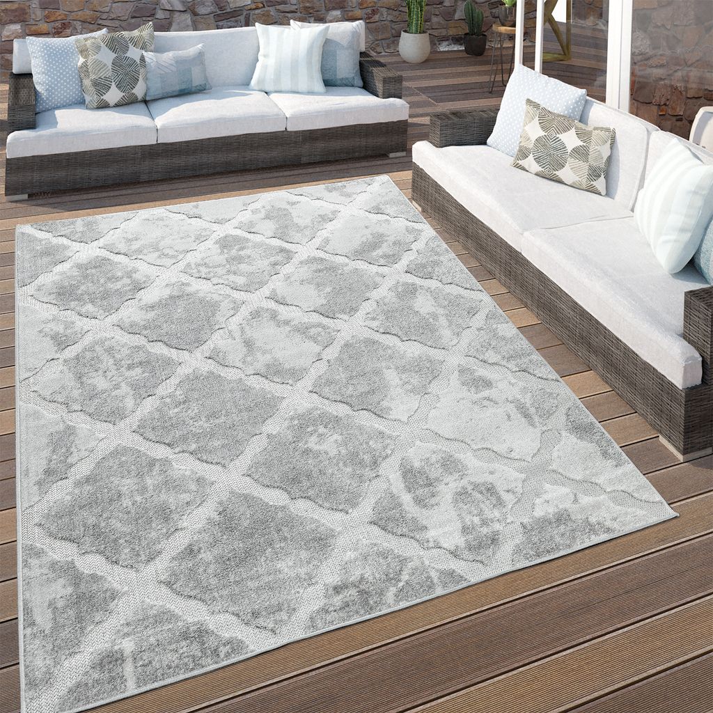 In- & Outdoor Terrassen Teppich Marmor Optik Rauten Muster Produktbild 