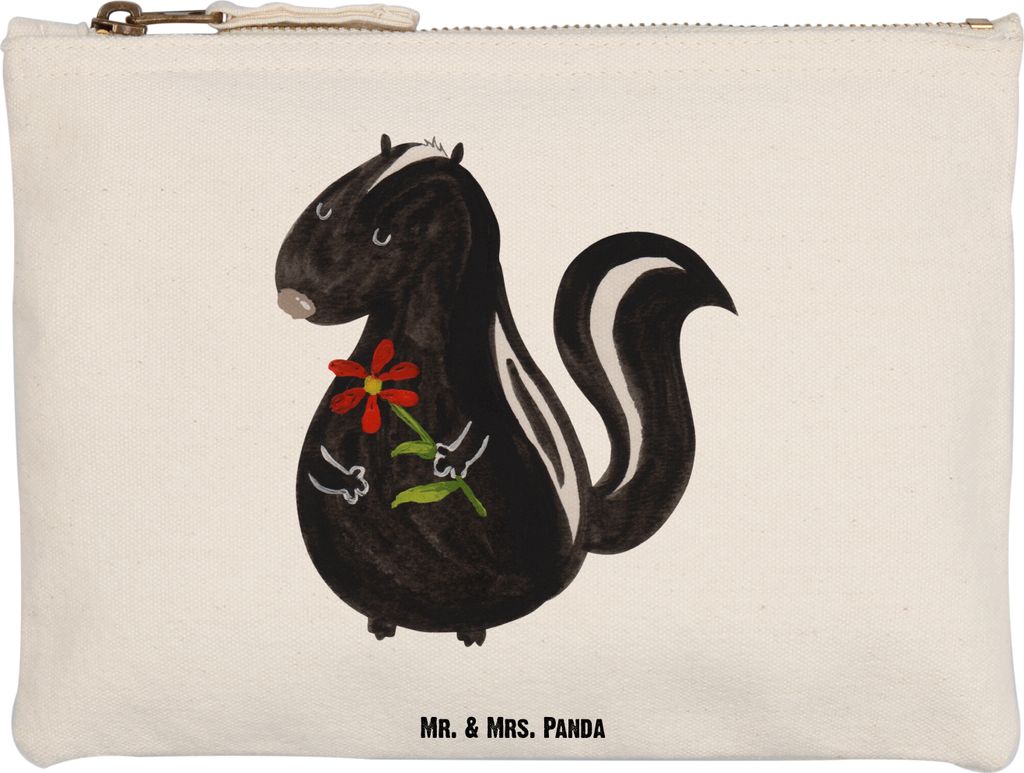 Mr. & Mrs. Panda Make-Up Tasche Stinktier Blume Grösse XL Große - Weiß - Geschenk, Wildtier, Kulturbeutel, Raubtier, kosmetiktäschchen, Skunk, ...