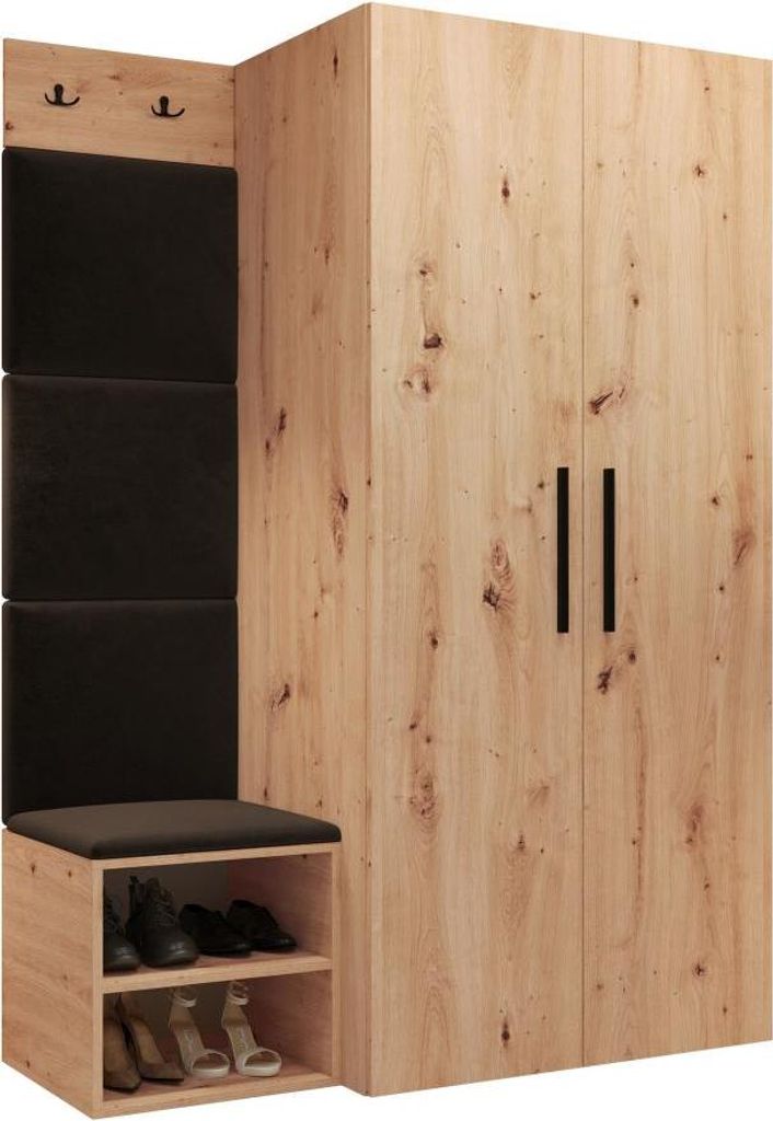 MIRJAN24 Garderoben-Set Medi IV, Schuhschrank, Kleiderhakenbrett, 4x Paneel 42x42, 2 Kleiderhaken (Farbe: Artisan Eiche, Manila 04)