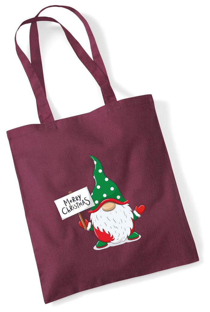 Huuraa Jutebeutel Wichtel Merry Christmas 10 Liter Burgundy Baumwolle Tasche Geschenkidee