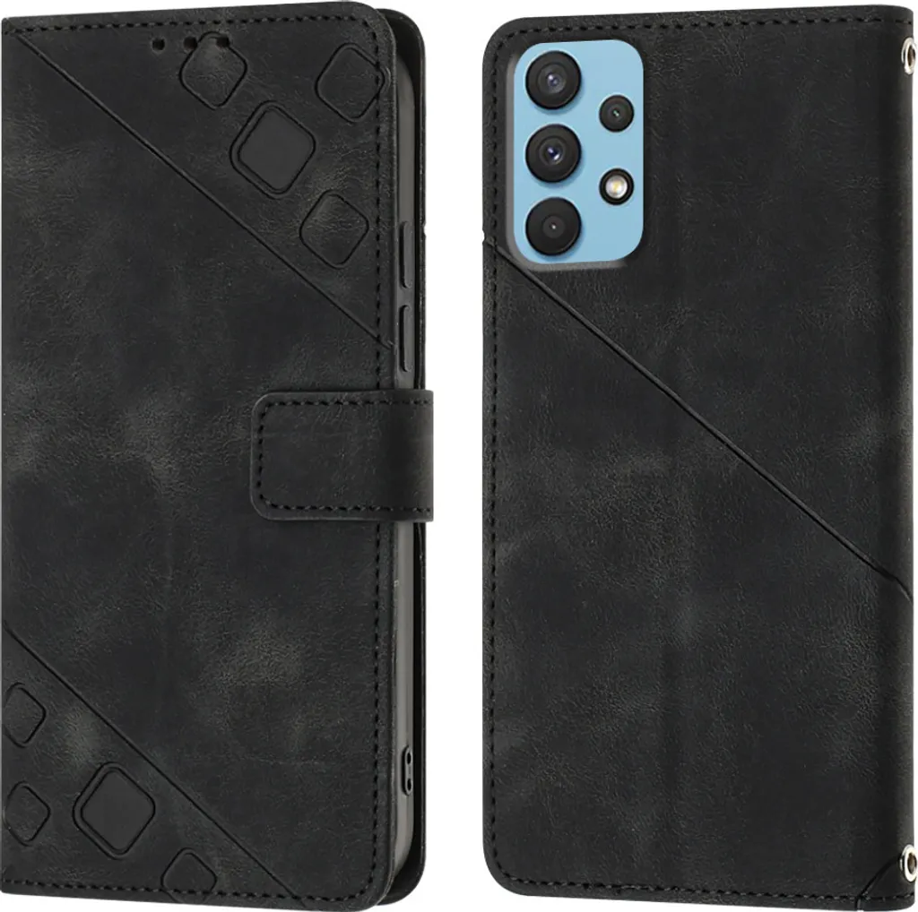 Custodia per Samsung Galaxy A32 4G Embossed Flip Leather Wallet Case con Stand Nero