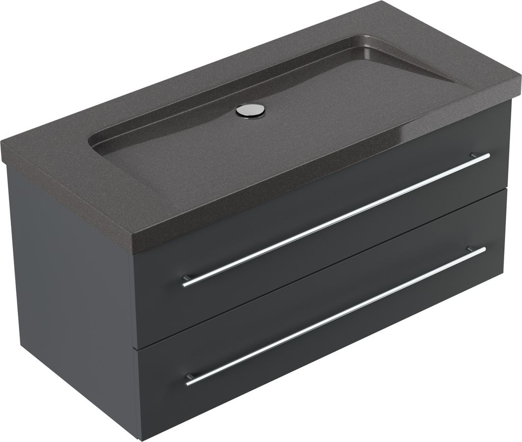 Badmöbel Granit India Black Damo 100 cm ohne Hahnloch SoftClose grafit : Grafit Varianten: Grafit