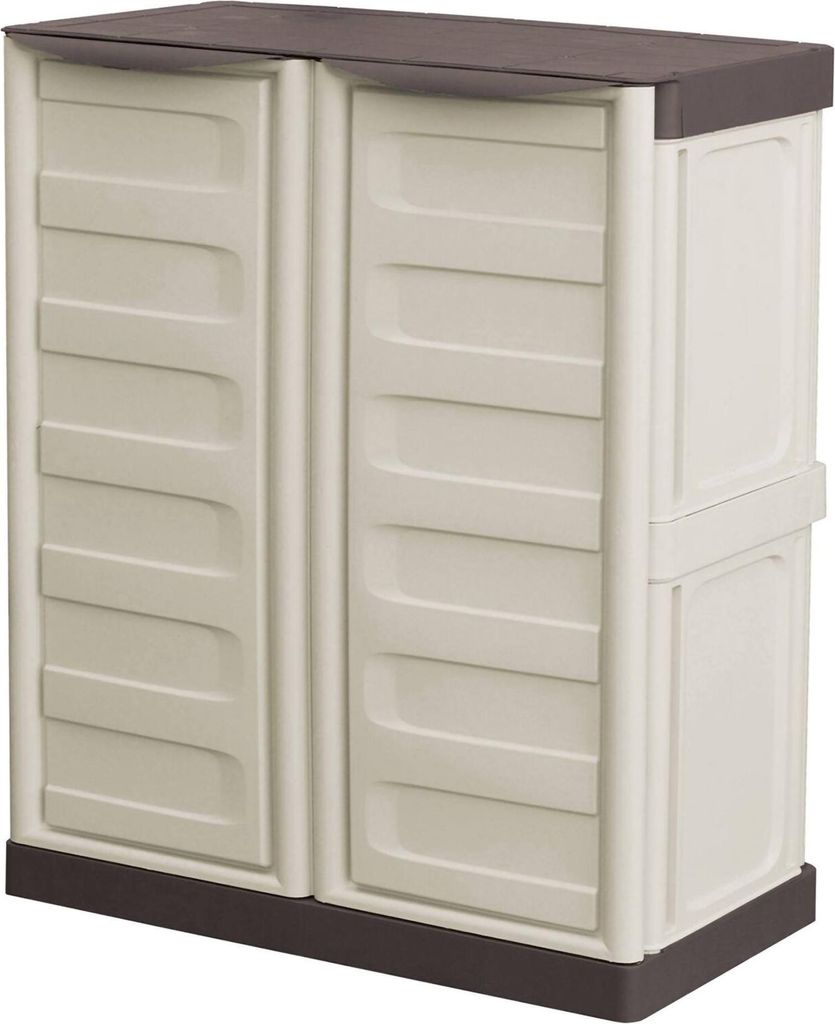 Dambrosi Outdoor-Garderobe, Mehrzweck-Balkongarderobe, Outdoor-Möbel mit 2 Türen, 100 % Italy, Beige und Braun, 70 x 39 x 86 cm, gestreifte Ober...