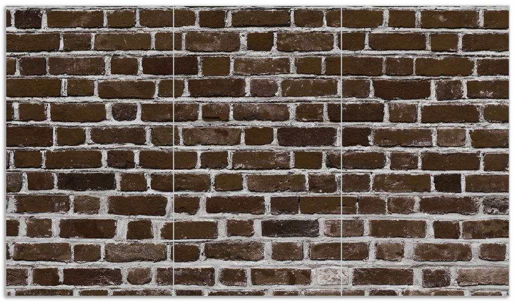 Wallario Herdabdeckplatte aus Glas, Größe 90 x 52 cm 3-teilig, Motiv Ziegelsteinwand in braun - Backsteine