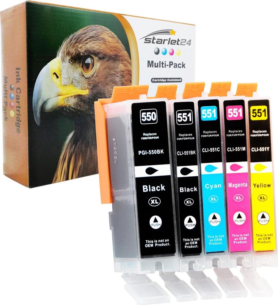 5er-Set Druckerpatronen kompatibel zu Canon PGI-550 CLI-551 für PIXMA iP-7200 iP-7250 iP-8750 iX-6850 MG-5450 MG-5550 MG-5650 MG-5655 MG-6350 MG-6450