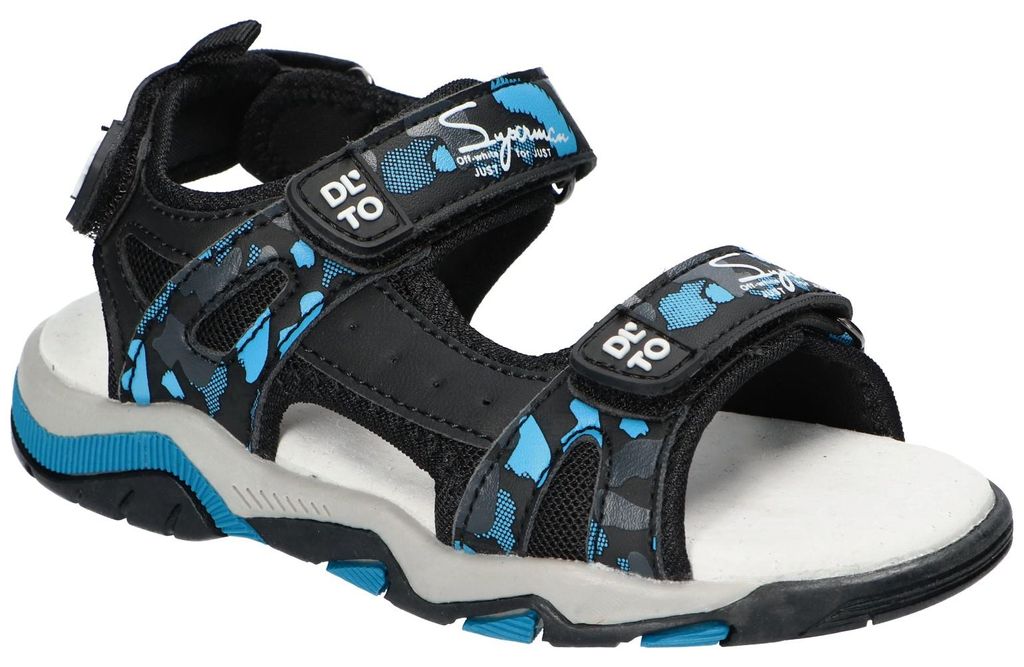 American Club XD189, Kinder Sandalen Klettverschluss Leder-Einlegesohle bequem, Schwarz 30