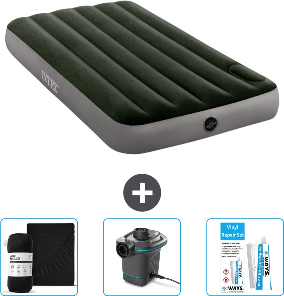Intex Luftbett - 1 Person - 99 x 191 x 25 cm - Grün - Spannbettuch - Pumpe en Reperaturset