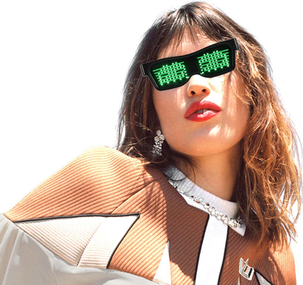 LED-Kostümbrille, LED-Anzeige Smart Glass mit Bluetooth APP-Verbindung, DIY Funky Eyeglasses for Party Club DJ Halloween Christmas, Grün