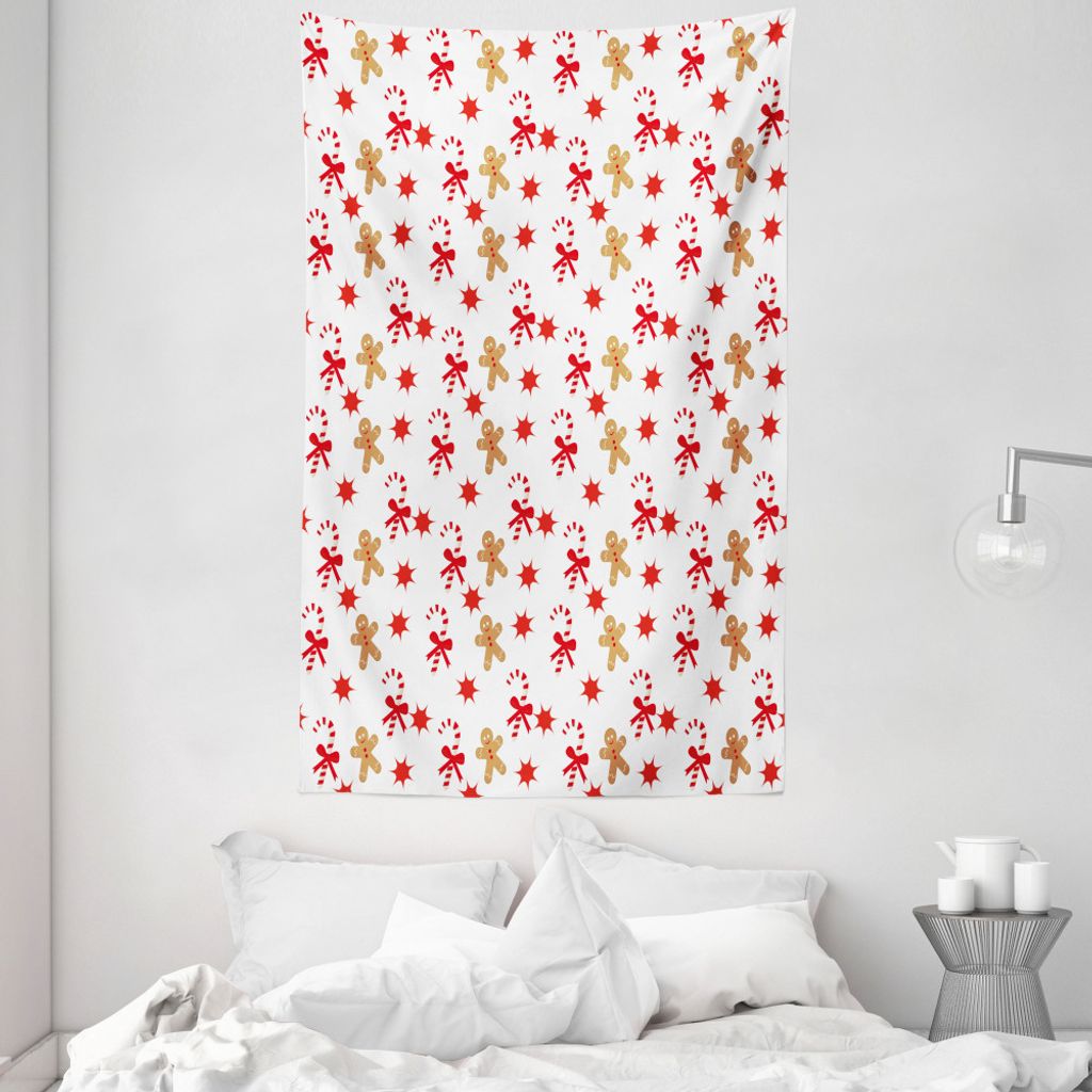 ABAKUHAUS Lebkuchenmann Wandteppich und Tagesdecke, Candy Red Star aus Weiches Mikrofaser Stoff Waschbar ohne Verblassen Digitaldruck, 140 x 230 cm...