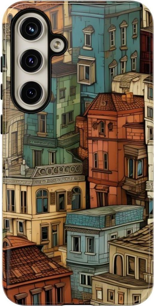 Buntes Stadtgebäude-Muster – Hülle Kompatibel mit Samsung Galaxy S24 Plus