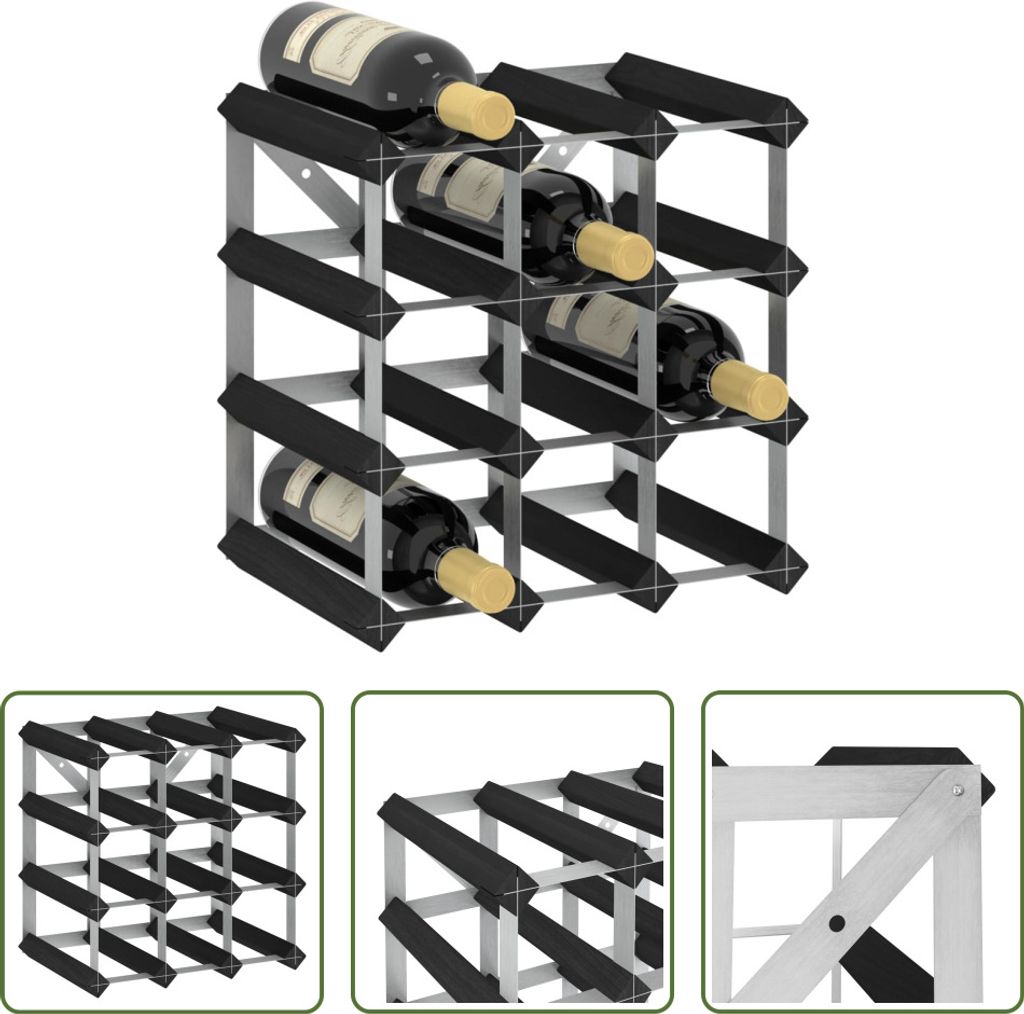 The Living Store Weinregal für 12 Flaschen Schwarz Produktbild 