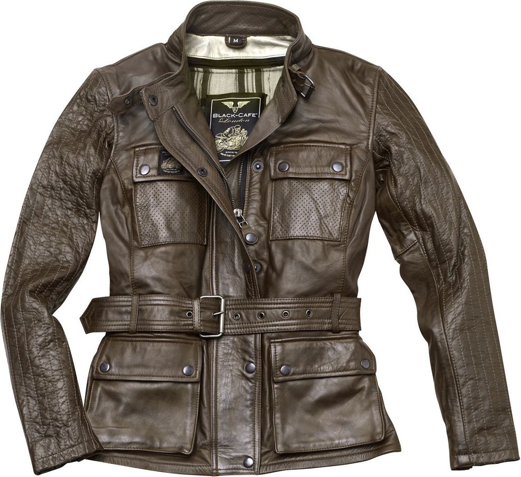 Black-Cafe London Madrid Damen Motorrad Lederjacke, braun, S