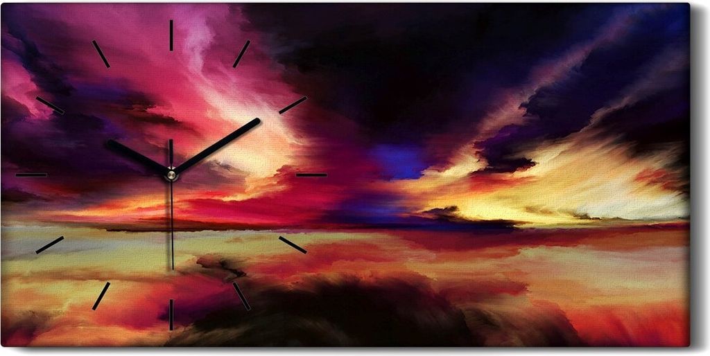 Wanduhr Uhr Wandbild Leinwand Geräuschlos 60x30 Virtuelle abstrakte Landschaft - schwarze Hände