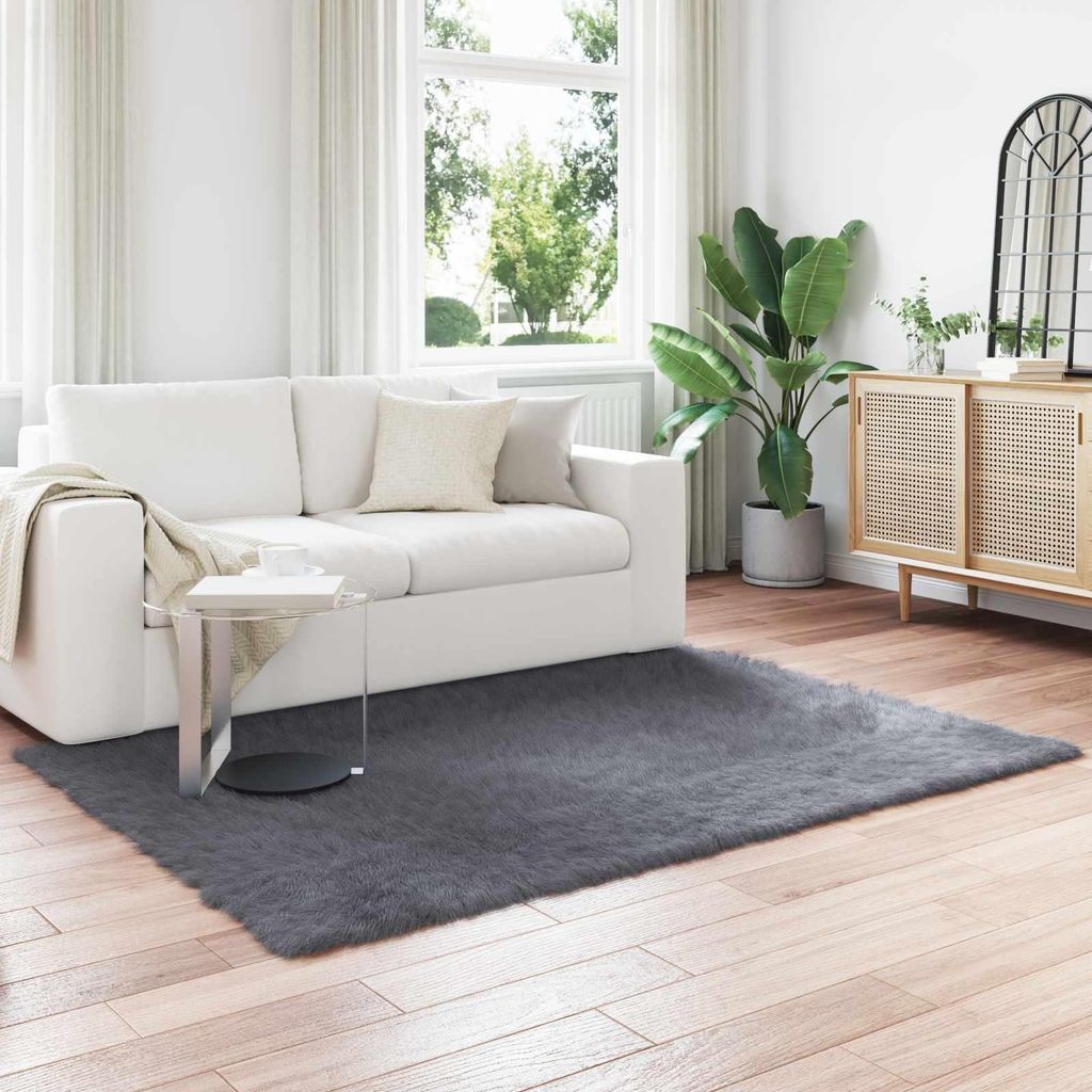 vidaXL Teppich aus Kunstschaffell TAFALLA Anthrazit 120 x 170 cm