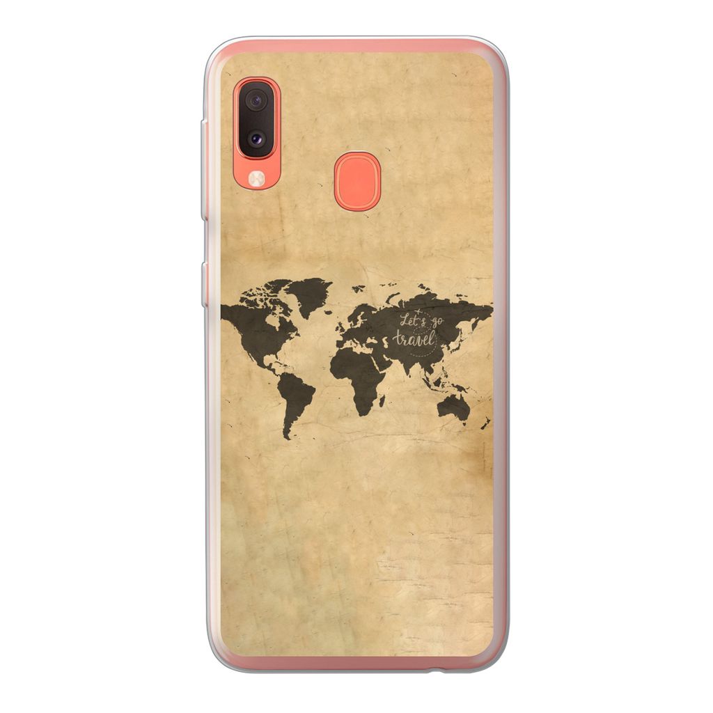 MuchoWow Handyhülle Schutzhülle Hülle für Samsung Galaxy A20e Weltkarte - Schwarz - Sprichwörter Silikon Softcase Handy Hülle - Abdeckung