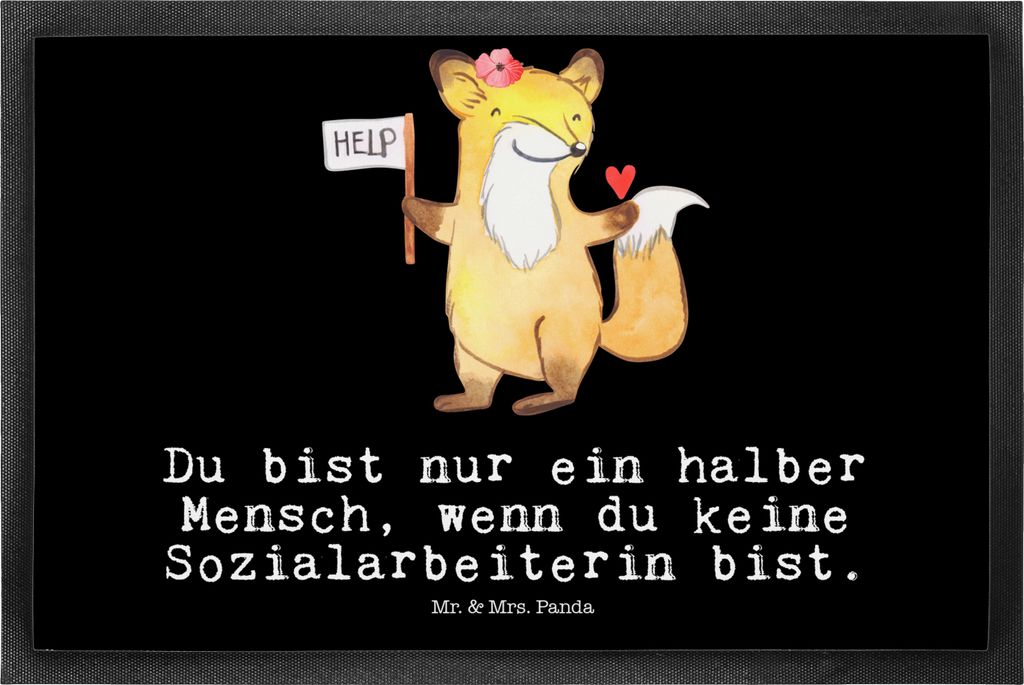 Mr. & Mrs. Panda Schmutzfangmatte Sozialarbeiterin Herz 50 x 75 cm - Schwarz - Geschenk, fußmatte, Gummimatte, Schuhabstreifer, Outdoor-Matte, Fus...