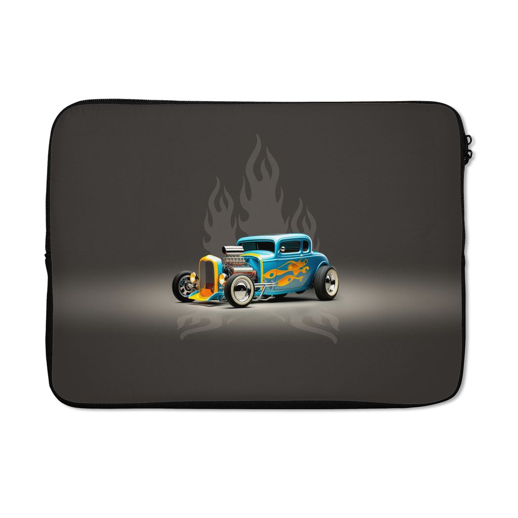 MuchoWow Laptop Hülle 13 Zoll Auto - Oldtimer - Flammen - Blau Laptoptasche - Laptophülle - Sleeve - Rundumschutz