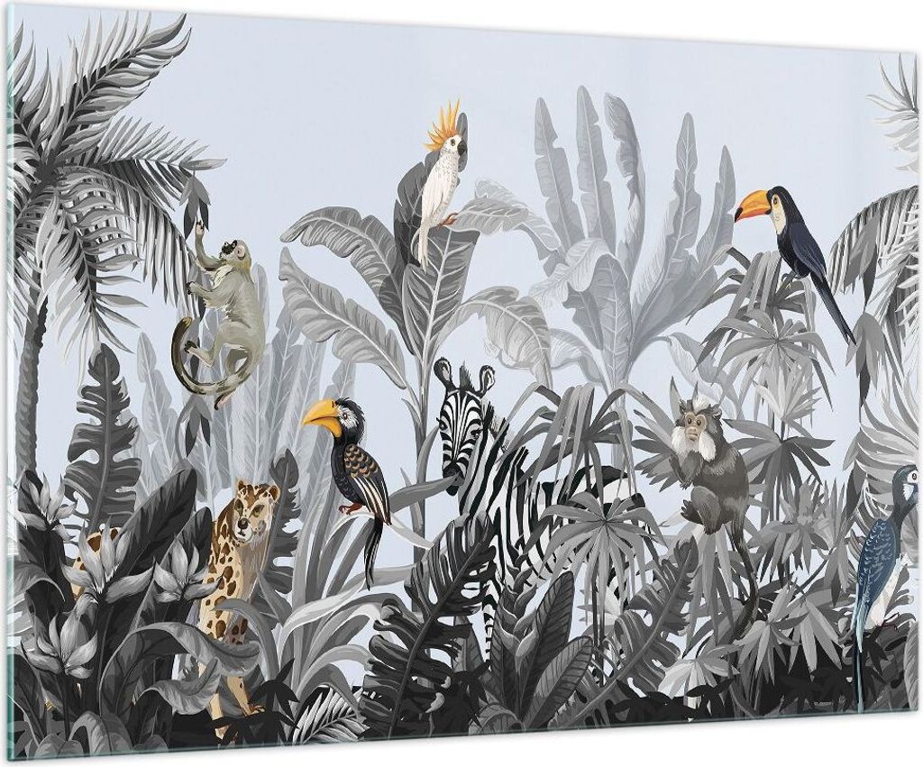 Bilder auf glas - Einteilig - Dschungel Tiere Tukane - 100x70cm - Glasbilder - Wandbilder - Bilder - zum Aufhängen bereit - Wanddekoration aus Gla...
