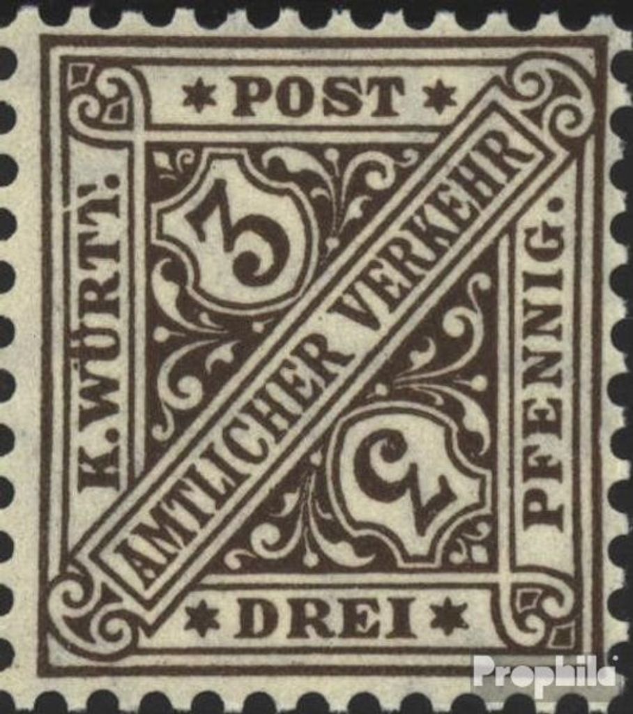 Briefmarken Württemberg 1906 Mi D228I, T in WÜRTT. gebrochen (Feld 66) postfrisch Ziffern in Schildern