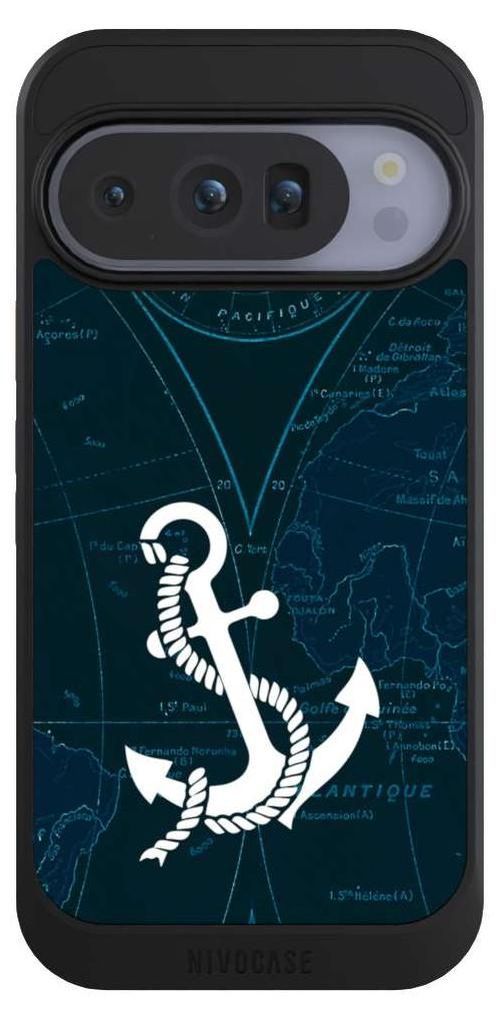 NIVOCASE Hülle für Google Pixel 10 Pro Handyhülle NIVOcore Case Schwarz Anker Landkarte Segeln