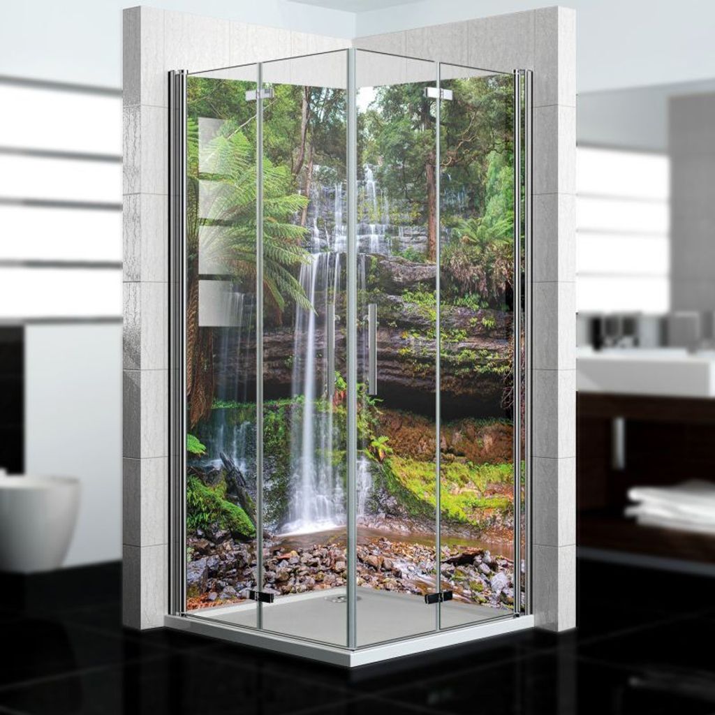dedeco Eck-Duschrückwände Aluminium wasserfest Motiv: Wasserfall V21, 2 x 100x200x0,3cm, Fliesenersatz fugenlos Wandverkleidung Wandpaneele, Germany