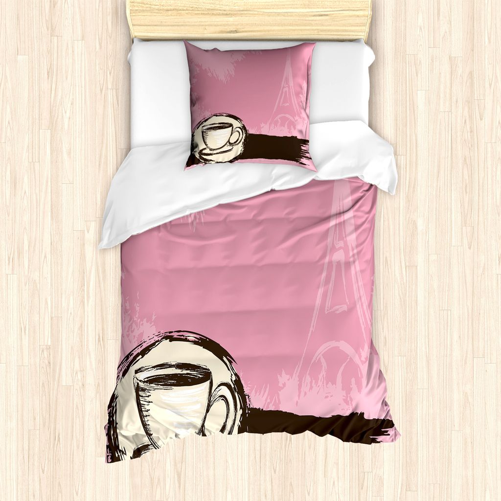 ABAKUHAUS Eiffelturm Bettbezug Set für Einzelbetten, Flüchtige Kaffeetasse, Milbensicher Allergiker geeignet mit Kissenbezug, 135 cm x 200 cm - 8...