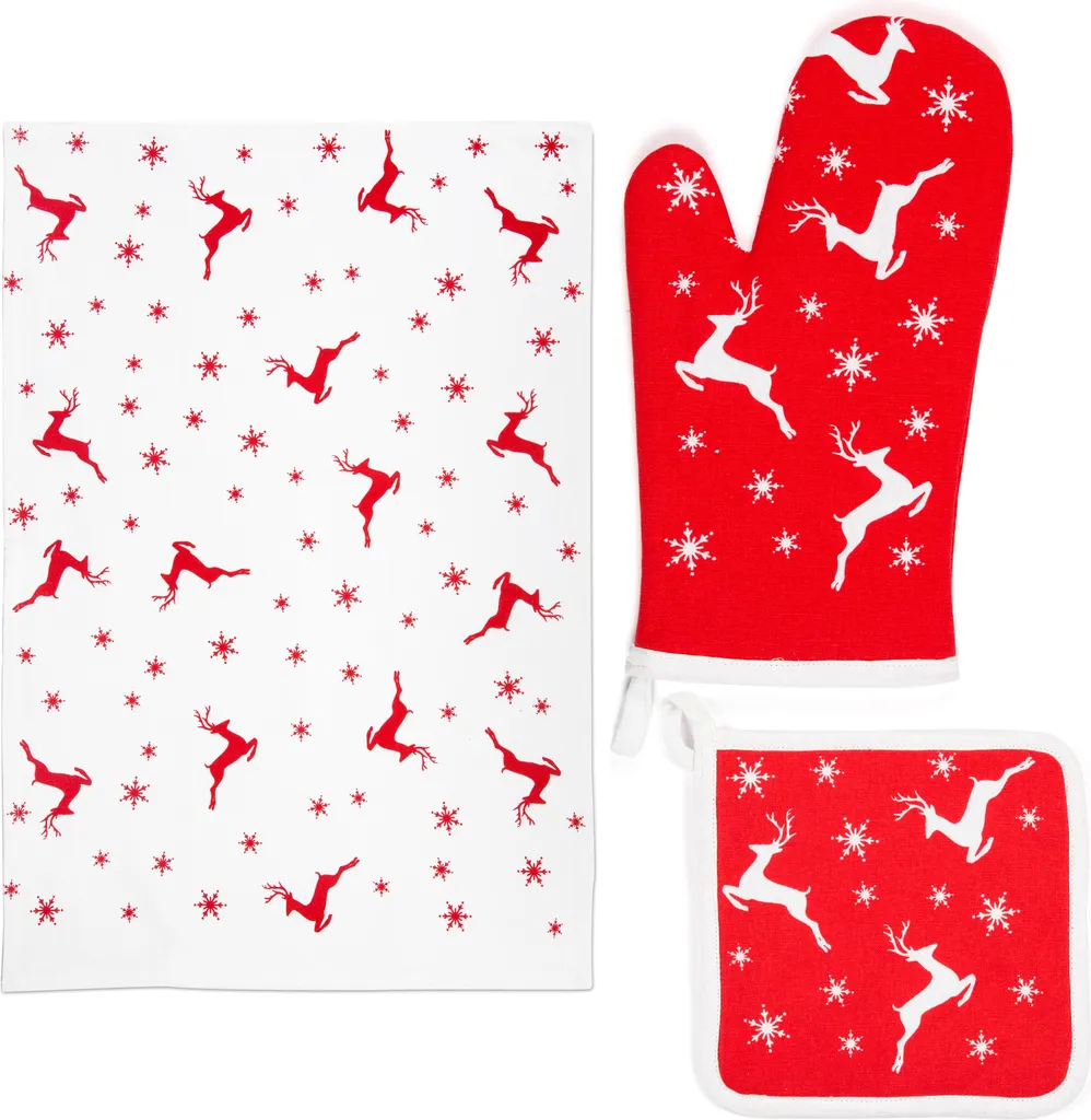 Set Tessile Cucina Excelsa Natale Nordico: Eleganza in Puro Cotone