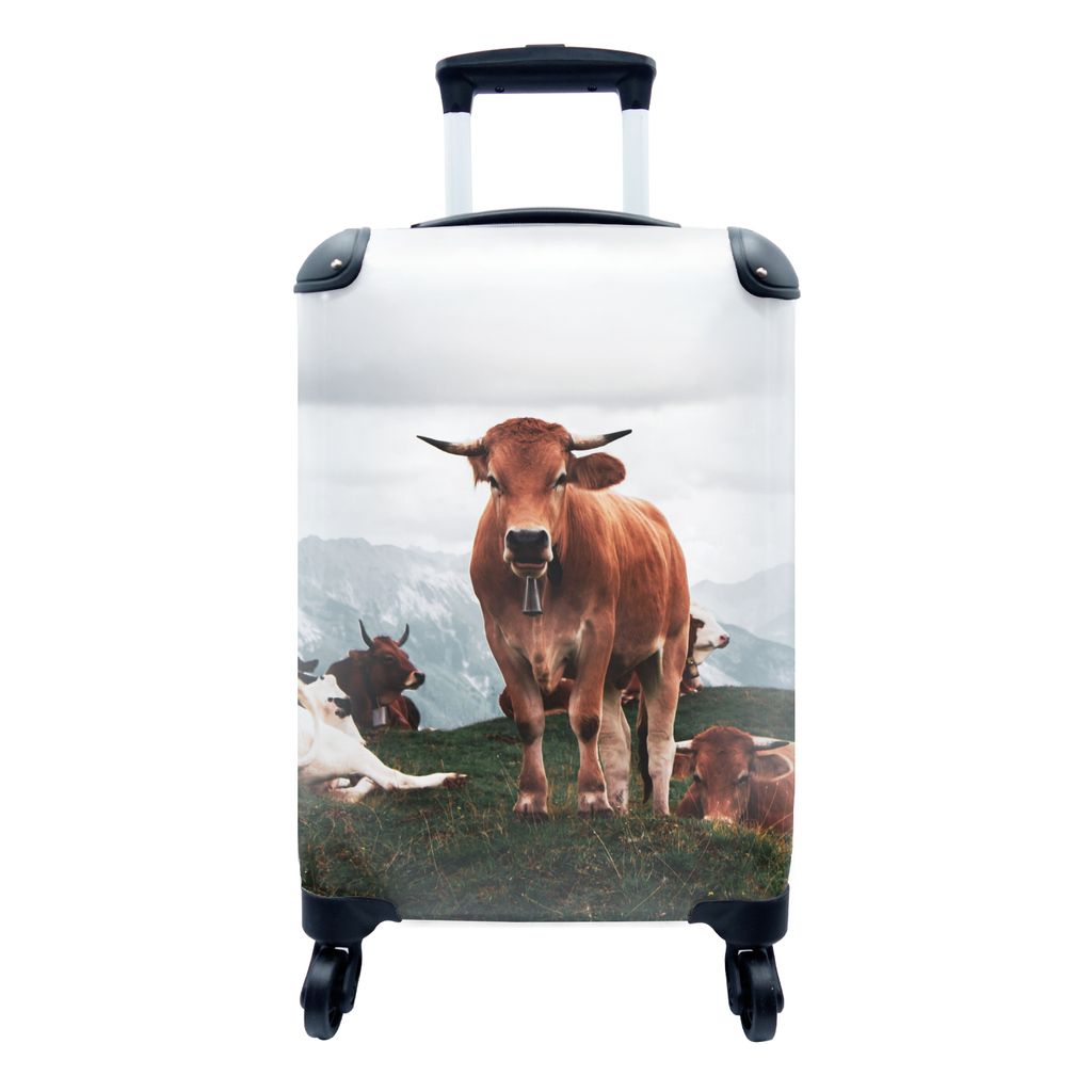 MuchoWow Koffer Handgepäck Trolley Rollkoffer Kleine Reisekoffer mit 4 Rollen - Tiere - Kuh - Berg - Cabin Size < 55x40x23 cm & 55x40x20 cm - Fo...