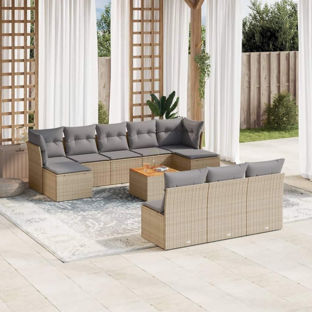 Maison Exclusive - 11-tlg. Garten-Sofagarnitur mit Kissen Beige Poly Rattan