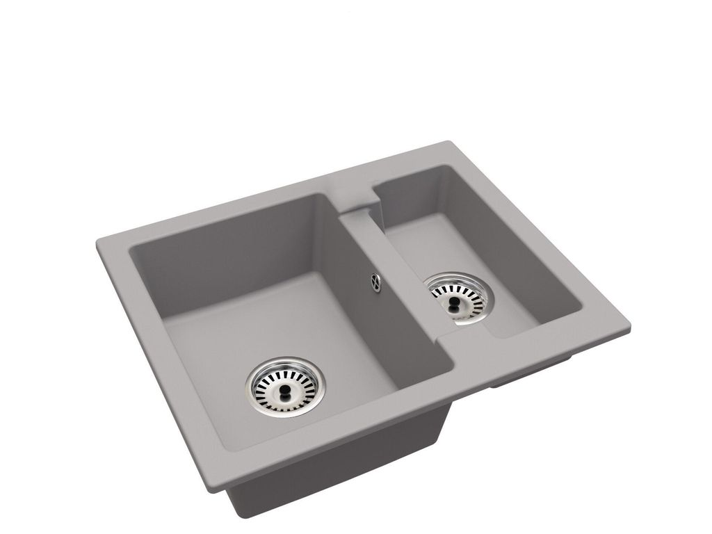 Granitspüle Anderthalbbecken Yogi – Grau – Siphon Chrom